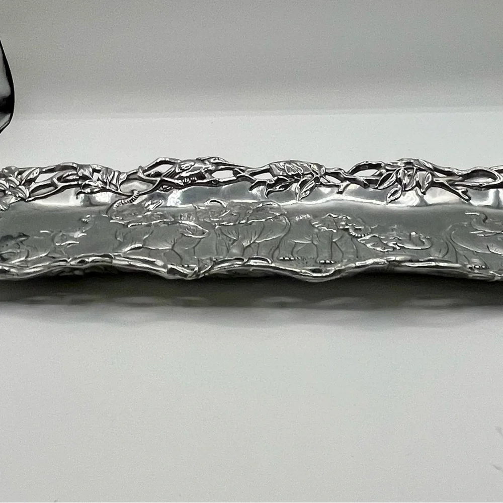 1997 Arthur Court Aluminum Jaguar , Elephant, Bird Tray 7/19 Inch